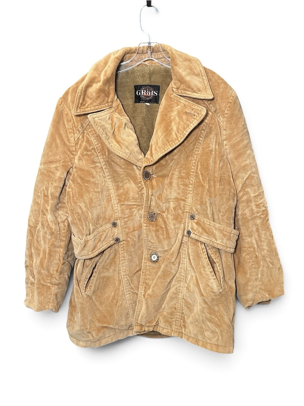 Grais 42 Corduroy Sherpa Lined Vintage Jacket Coat 60's 70's BOHO Made in USA